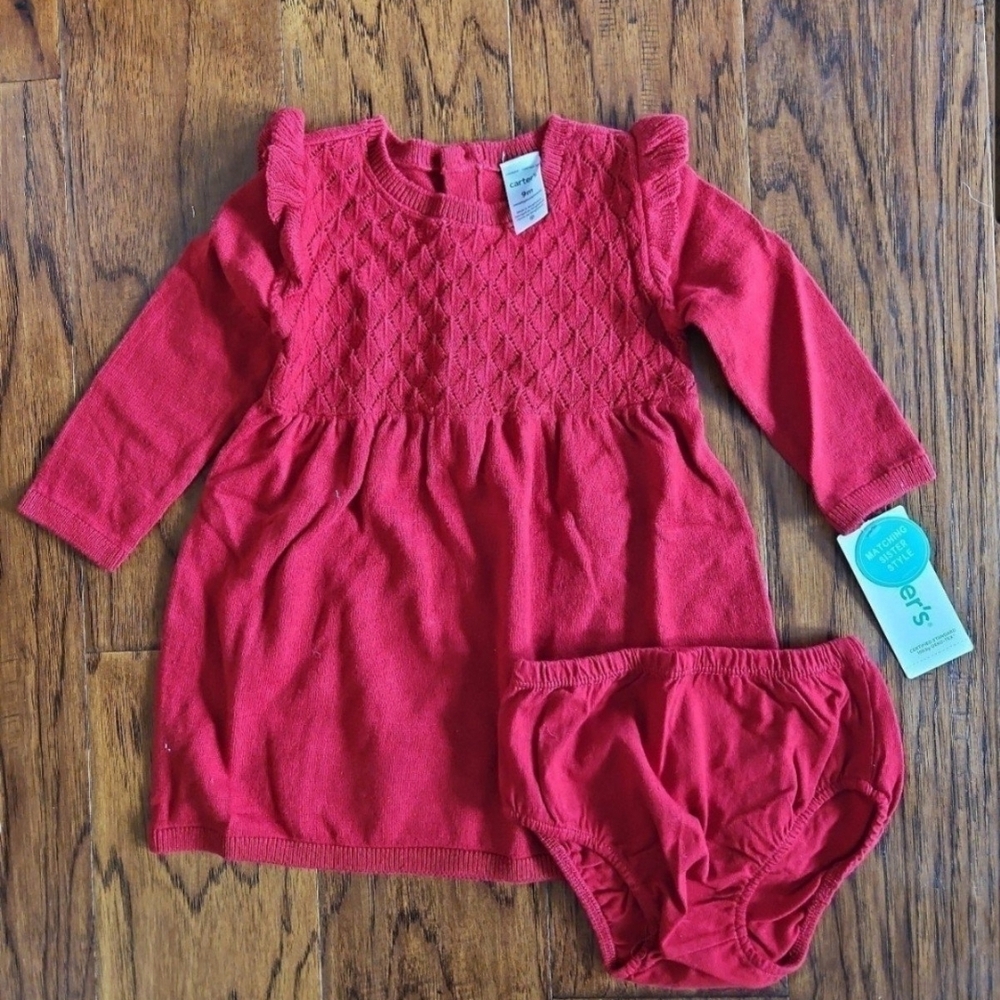 NEW Carters 9 Month Baby Girl Red Sweater Dress Long Sleeve